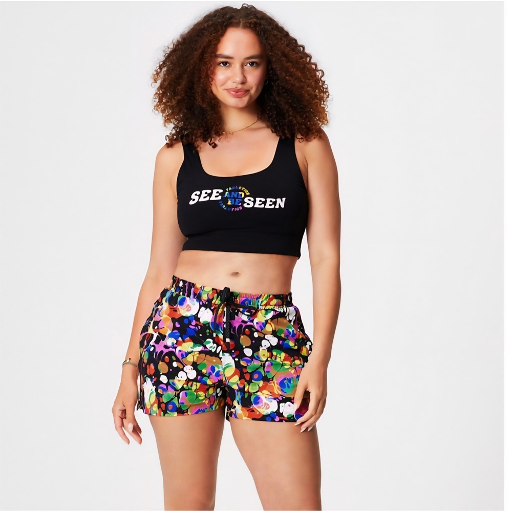 Fabletics The One Short 3" Womens Medium M Multi Color Abstract Print Athletic‎